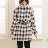 バイカラーリボンチェックシャツワンピース