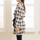バイカラーリボンチェックシャツワンピース