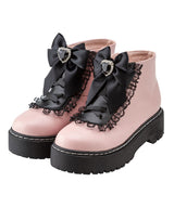 【新春セール】ローヒールハートビジューレースアップショートブーツ