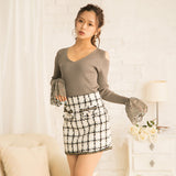 スカラップ袖レースニットトップス