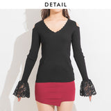 スカラップ袖レースニットトップス