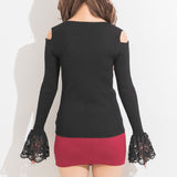 スカラップ袖レースニットトップス