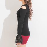 スカラップ袖レースニットトップス