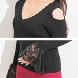 スカラップ袖レースニットトップス