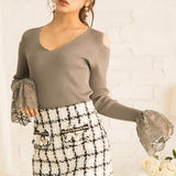 スカラップ袖レースニットトップス