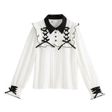 ハトメレースアップヨークフリルリボンブラウス