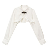 スクエアバックルフリルショートブラウス