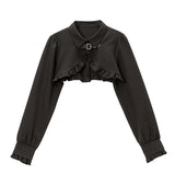 スクエアバックルフリルショートブラウス