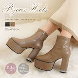 ビジューヒールスクエア美脚ショートブーツ