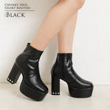 ビジューヒールスクエア美脚ショートブーツ