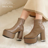 ビジューヒールスクエア美脚ショートブーツ