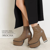 ビジューヒールスクエア美脚ショートブーツ