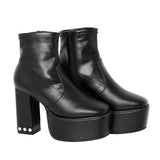 ビジューヒールスクエア美脚ショートブーツ