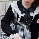 コットン刺繍レース丸襟ブラウス