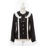 コットン刺繍レース丸襟ブラウス