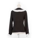 コットン刺繍レース丸襟ブラウス