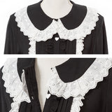 コットン刺繍レース丸襟ブラウス