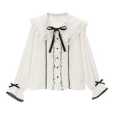 刺繍レースフリルセーラーブラウス