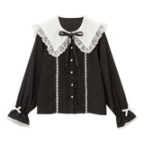 刺繍レースフリルセーラーブラウス