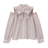 ハートバックルリボンオフショルブラウス