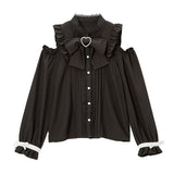 ハートバックルリボンオフショルブラウス