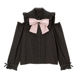 ハートバックルリボンオフショルブラウス