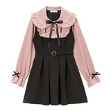 丸襟ジャンスカ重ね着風ワンピース