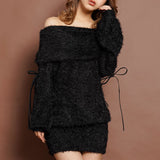 レースアップシャギーニットソーゆるピタ