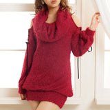 レースアップシャギーニットソーゆるピタ