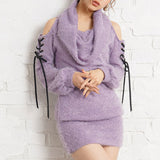 レースアップシャギーニットソーゆるピタ