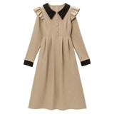 配色角襟肩フリルワンピース