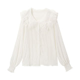 ティアードレース襟シフォンブラウス