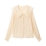 ティアードレース襟シフォンブラウス