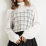 パールボタンツイードトップス