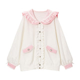 セーラー襟レースフリル裏毛ジャケット