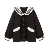 セーラー襟レースフリル裏毛ジャケット