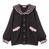 セーラー襟レースフリル裏毛ジャケット