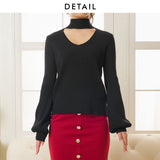 バックリボンリブニットトップス