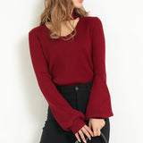 バックリボンリブニットトップス