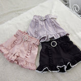 バックルベルトフリルレースショートパンツ