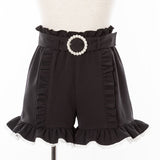 バックルベルトフリルレースショートパンツ