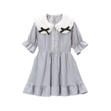 シンプル丸襟リボンワンピース