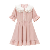 シンプル丸襟リボンワンピース