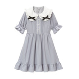 シンプル丸襟リボンワンピース