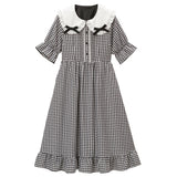 シンプル丸襟リボンワンピース