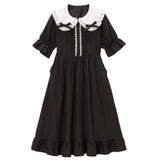 シンプル丸襟リボンワンピース