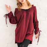 袖ドロストオフショルレースアップトップス