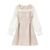 レースレイヤードレースアップワンピース