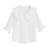 シンプルガーリー丸襟ブラウス