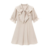 ボウタイフリルパイピングワンピース